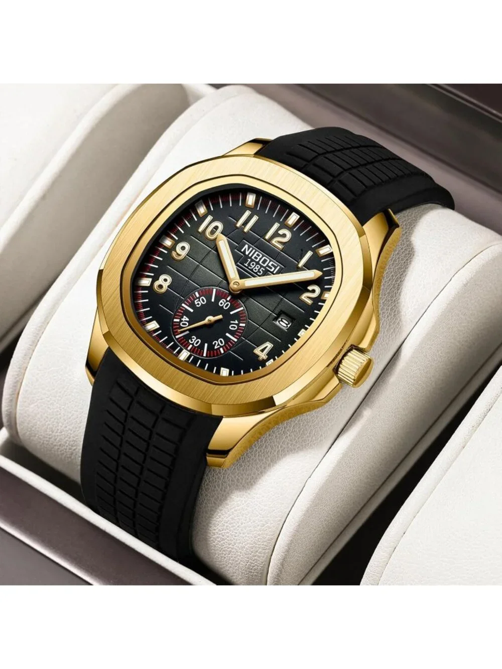 Men Black Gold Analog Quartz Silicone Strap Waterproof Unique Dainty Wrist Watch